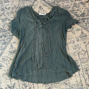 Lush Blue Navy Tie Front Blouse